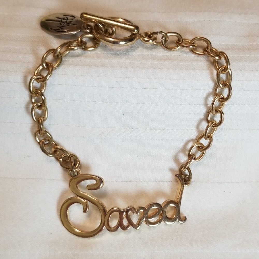 Gold SAVED Link Religious Bracelet